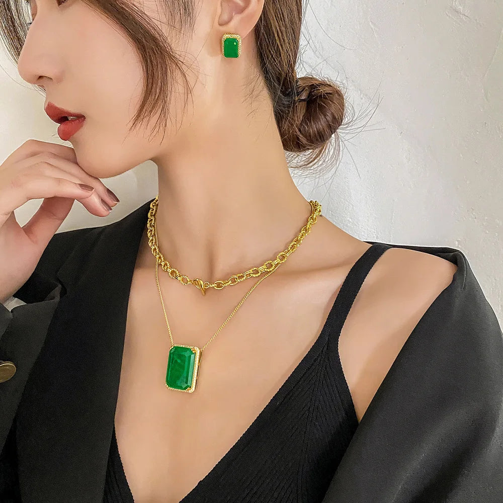 14K Gold Huge Emerald Pendant Sterling Silver Party Wedding Pendants Chocker Necklace For Women Bridal Engagement Jewelry