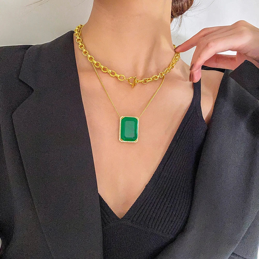 14K Gold Huge Emerald Pendant Sterling Silver Party Wedding Pendants Chocker Necklace For Women Bridal Engagement Jewelry
